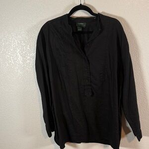 Lauren Ralph Lauren Black Linen Pop Over Tunic Blouse Size 2X